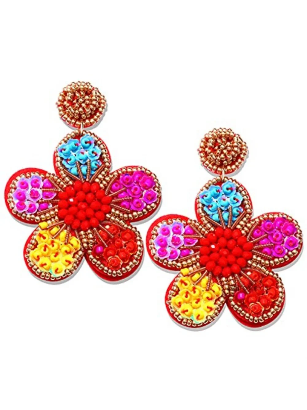 Handmade Beaded Flower Drop Earrings Boho Dangle Statement Jewelry